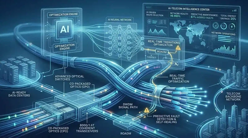 AI-managed optical fiber network in a modern telecom data center AI-managed optical fiber network in a modern telecom data center
