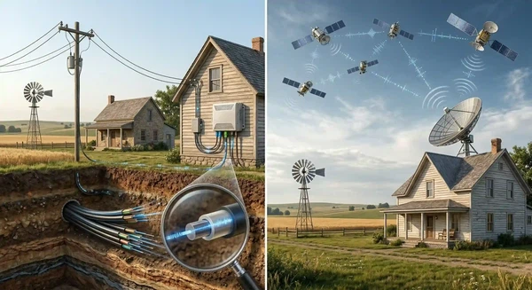 Fiber cable and satellite internet path comparison Fiber cable and satellite internet path comparison