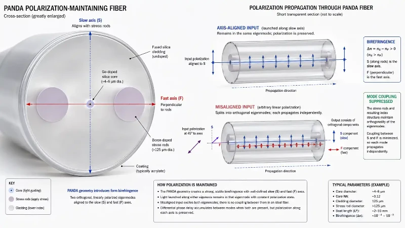 PANDA PM fiber cross-section with fast and slow polarization axes PANDA PM fiber cross-section with fast and slow polarization axes