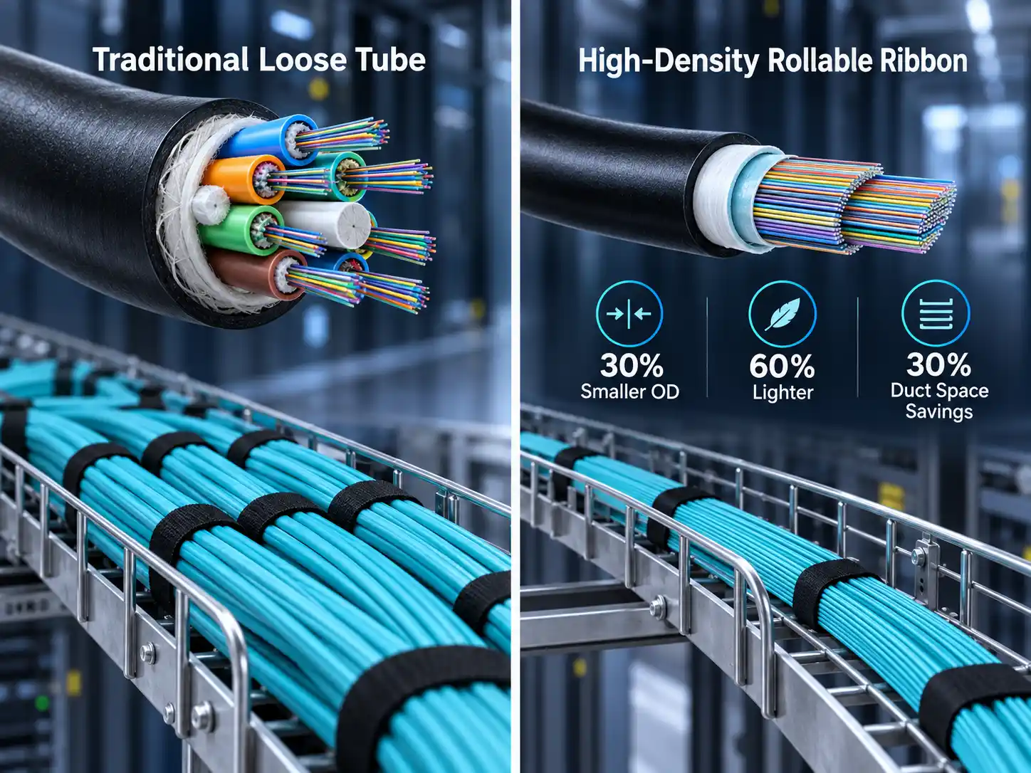 Loose tube vs rollable ribbon fiber cable Loose tube vs rollable ribbon fiber cable
