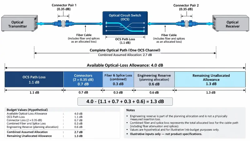 Illustrative OCS optical link-loss budget calculation Illustrative OCS optical link-loss budget calculation